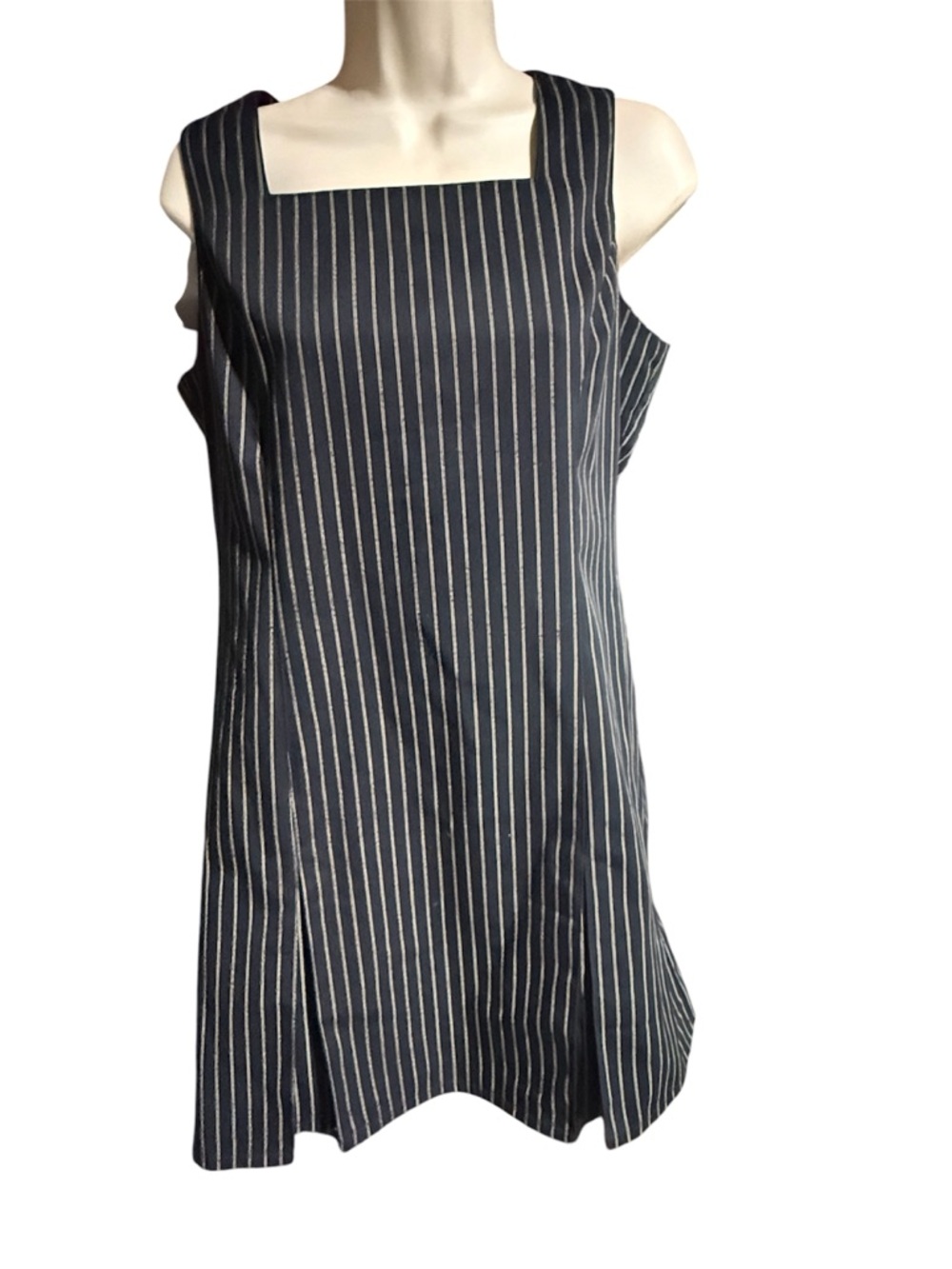 SOSTANZA Black Pinstripe Black & White Sleeveless Shift Pleated Dress|woman M